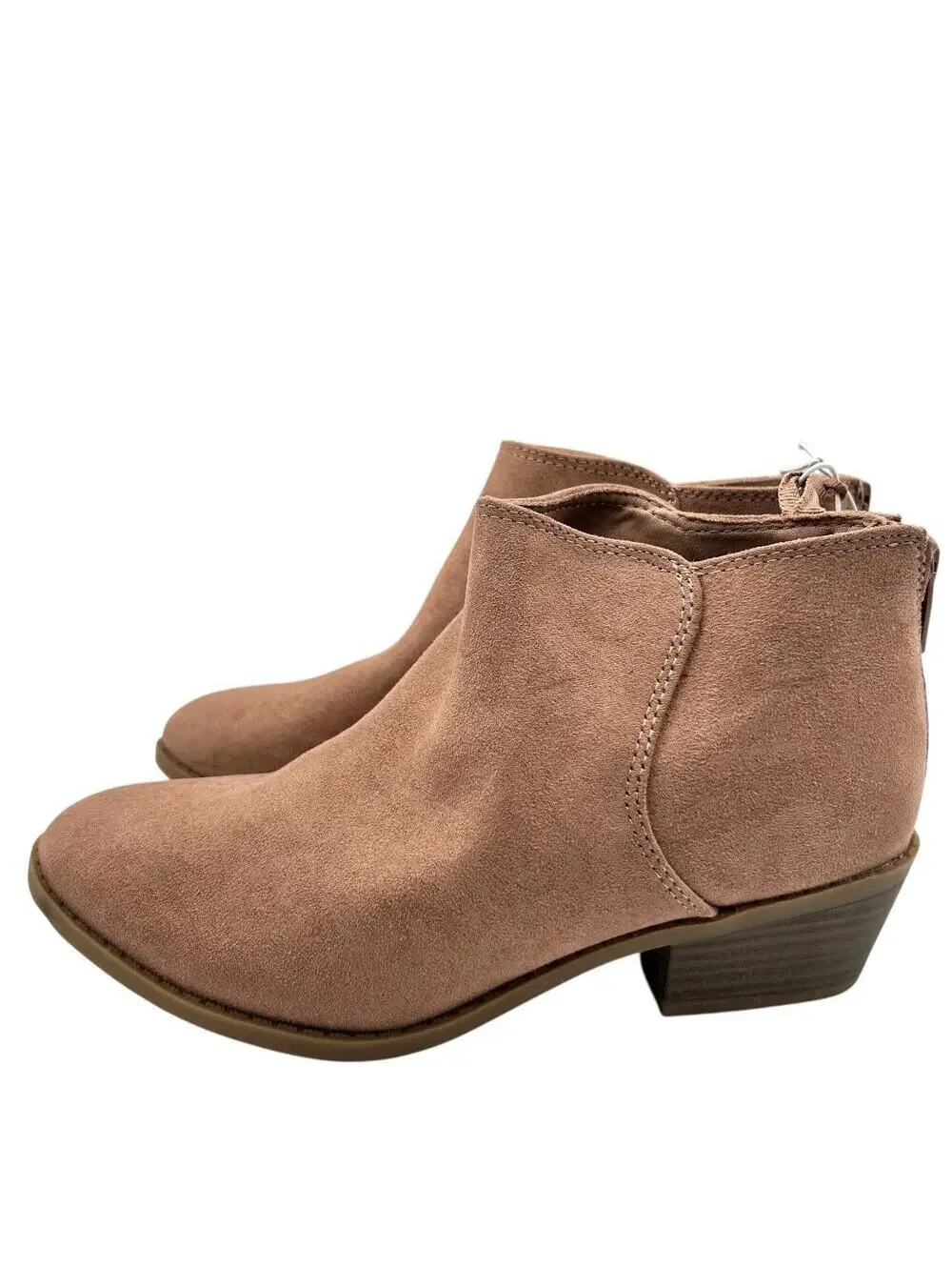 Old Navy Girls Tan Suede Rear Zip Stacked Block Heel Ankle Booties Size 2